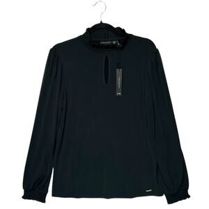 Tahari Long Sleeve Mock Neck Blouse NWT Women's Sz M Black Jersey Professional